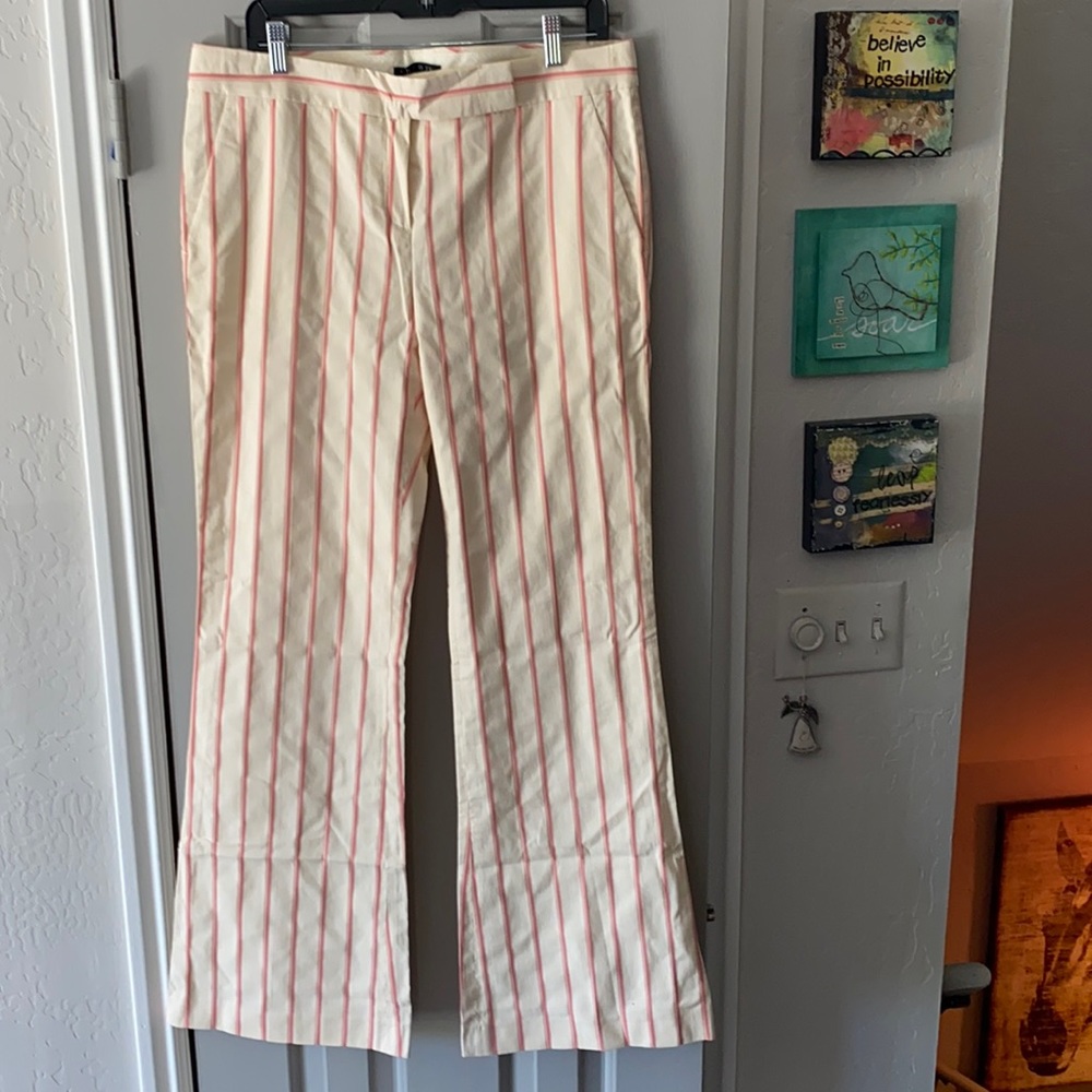 Theory Salmon/Beige Stripes Cotton Pants